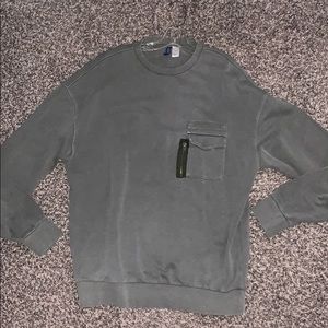 Olive green/grey crewneck sweater. Size Large